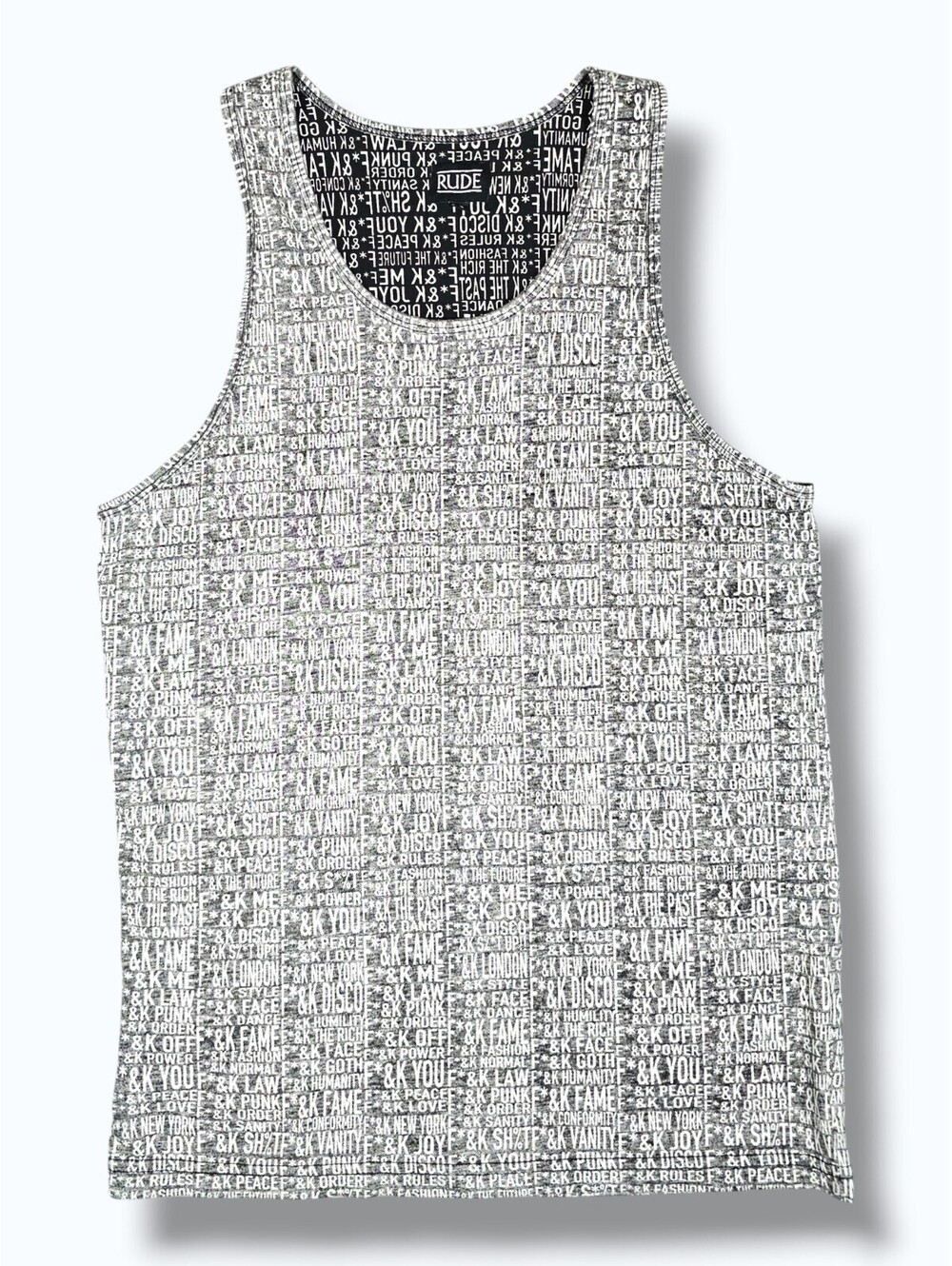 RUDE Black & White All-Over Typography Y2K Punk Rock Goth Skater